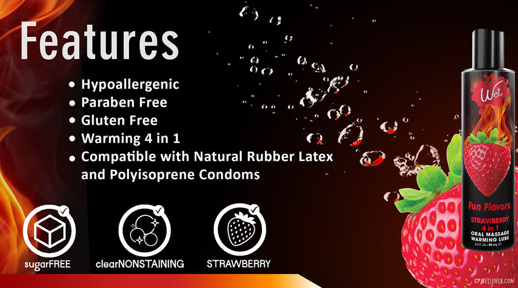 Wet Fun Flavored Sexy Strawberry 4 in 1 Edible Lubricant - Features