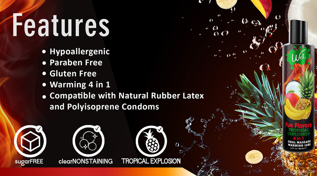Wet Fun Flavored Tropical Explosion 4 in 1 Edible Lubricant - Features