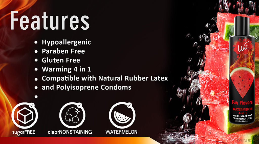 Wet Fun Flavored Juicy Watermelon 4 in 1  Edible Lubricant - Features